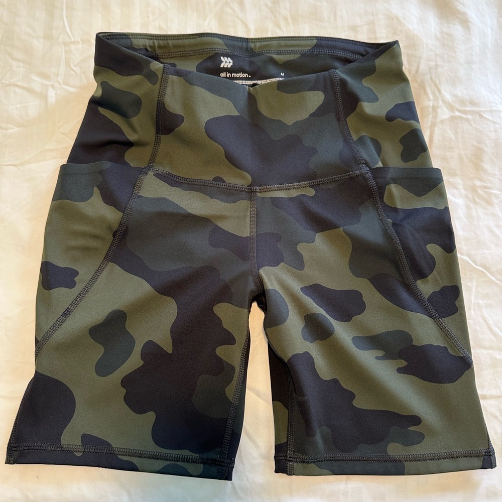 All in Motion Women's Camo Bike Shorts - Green and Black